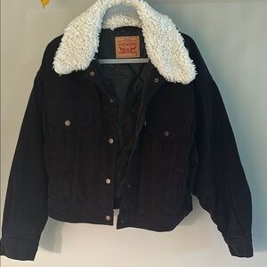 Levi Black Corduroy Jacket with White Sherpa Collar